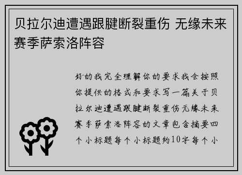 贝拉尔迪遭遇跟腱断裂重伤 无缘未来赛季萨索洛阵容